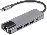 USB C Hub 5 в 1 Type C HDMI 4K RJ45 для MacBook USB 3.0