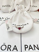Кільце з біркою Пандора "Червоне серце" Срібна каблучка Серебряное Кольцо красное сердце Pandora з етикеткою