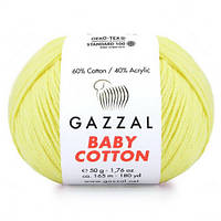 Пряжа Gazzal Baby cotton. Колір - 3413, світло жовтий