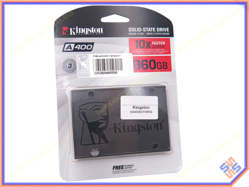 SSD 2.5" 960 GB Kingston SATAIII TLC SSDNow A400, Box (SA400S37/960G) 7 мм, Читання: 500 МБ/с, Запис: 450 МБ/с