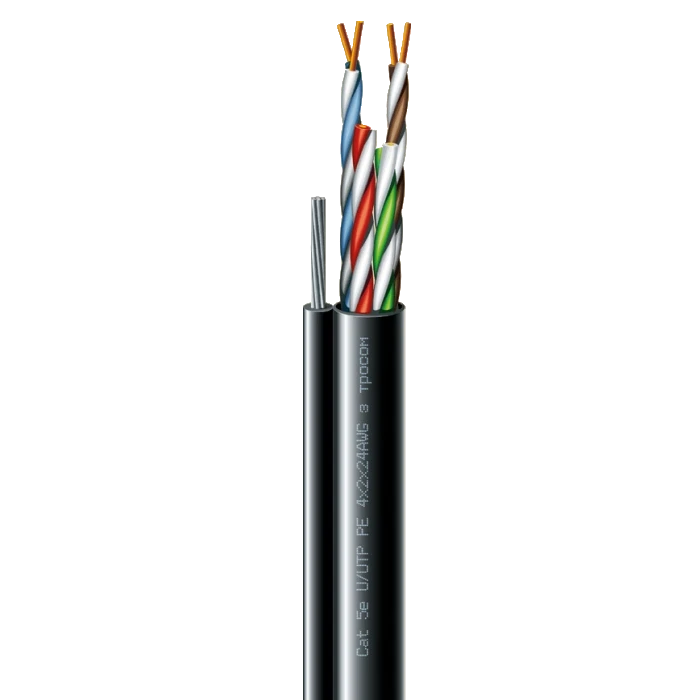 Кабель кручена пара ЗЗКМ (UTP мідь вуличний з тросом) Cat. 5e U/UTP РЕ steel cord 4x2x24 AWG (k) бухта 305 м