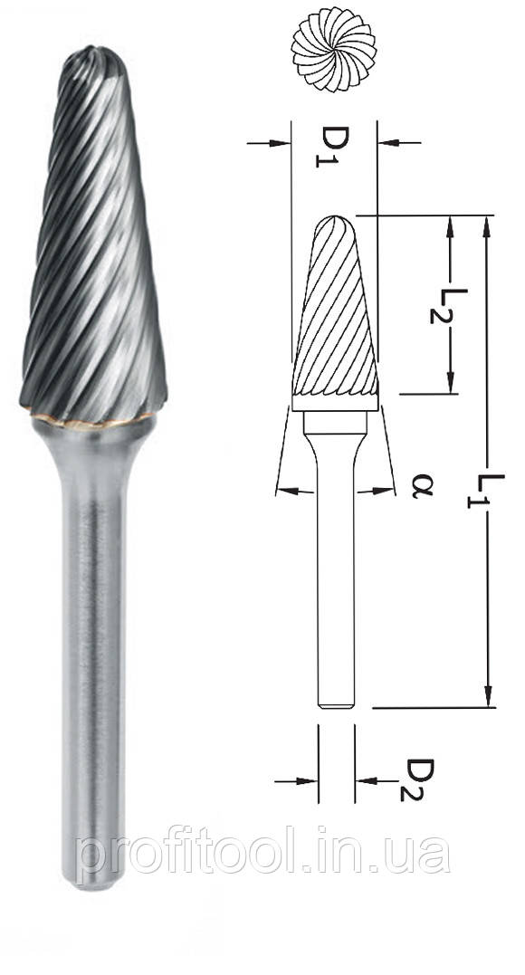Борфреза конічна скруглена PROFITOOL - 8х25х70x6 мм (L08226-3INOX)
