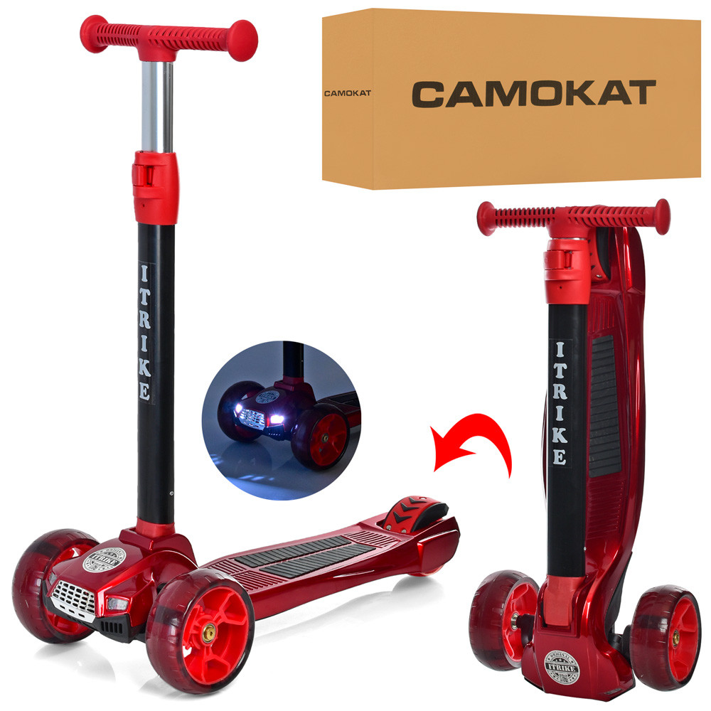 Дитячий складаний самокат iTrike MAXI JR 3-060-39 зі світними колесами, кермо 83 см, з музикою і світлом, фото 1