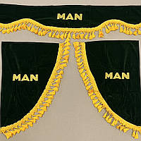 Комплект штор MAN зеленый (ламбрекен лобового и уголки бокового стекла) LUXURY