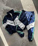 Синий мужской спортивный винтажный костюм олимпийка штаны, темно-синий костюм в стиле 90 плащевка на подкладке L