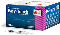 EasyTouch U-100 Insulin Syringe with Needle, 28G 0.5cc 1/2-Inch (12.7mm), Box of 100