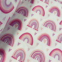 ОТРЕЗ (0,65*2,4м) Фланелевая ткань радуги фиолетово-розовые с сердечками на белом (ТУРЦИЯ шир. 2,4 м)