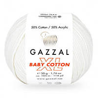 Пряжа для вязания Gazzal Baby cotton XL. 50 г. 105 м. Цвет белый 3432