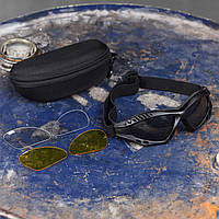 Тактические защитные очки маска для военных/ Черные очки с 3 комплектами сменных линз/ Баллистические очки