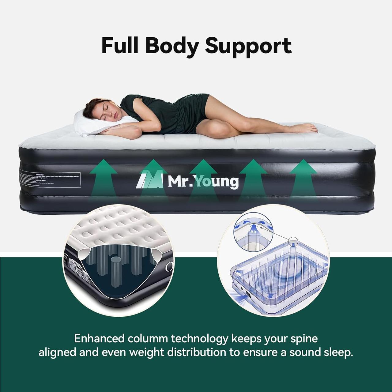Twin Air Mattress with Built-in Pump for Guest, 18" Tall Inflatable Air Bed with Carrying Bag for Camping, - фото 3 - id-p2180708802