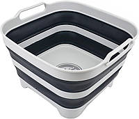 SAMMART 10L (2.64 Gallon) Collapsible Dishpan with Draining Plug - Foldable Washing Basin - Portable Dish