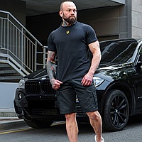 Шорти Бриджі карго чоловічі з кишенями стрейч-коттонові Туреччина Чорні