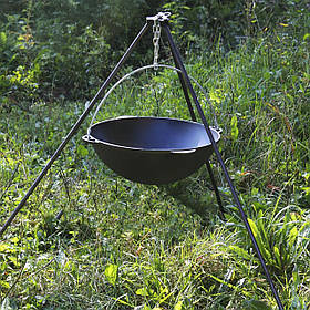 Казан татарський чавунний 10 л з кришкою-сковорідкою і триногою. Казан для багаття, пікніка. Чавунний посуд