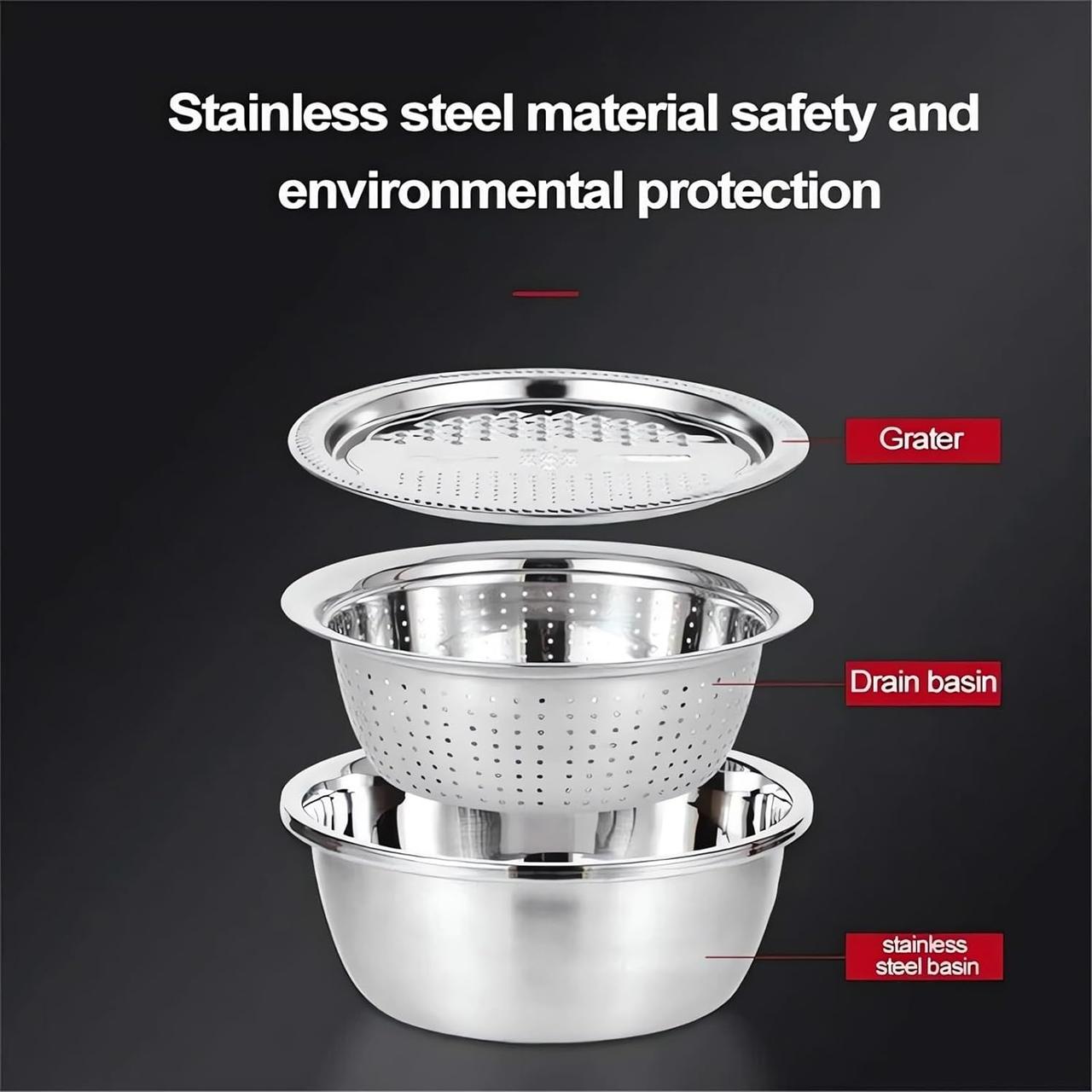 Germany Multifunctional Stainless Steel Basin - 2024 New Colander Strainer Set, Salad Spinner Fruit Vegetable - фото 2 - id-p2180710125