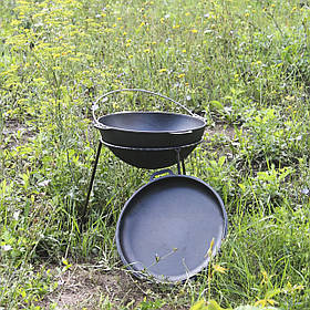 Казан татарський чавунний 8 л з кришкою-сковорідкою і триногою. Казан для багаття, пікніка. Чавунний казанок