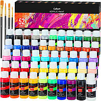Набор акриловых красок Caliart с 4 кистями, 52 цвета (59 мл), Краски для художественных ремесел для художников