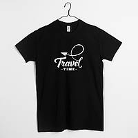 Футболка чоловіча "Travel time", Чорний, XS, Black, англійська