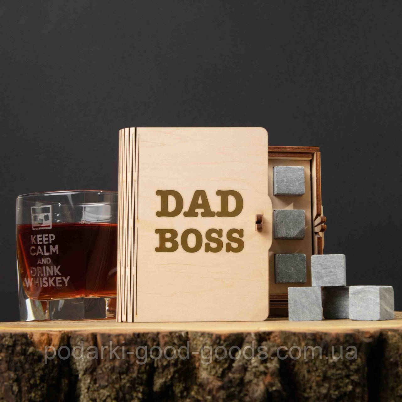 Камені для віскі "Dad boss" 6 штук у подарунковій коробці, англійська - фото 1 - id-p2180688199