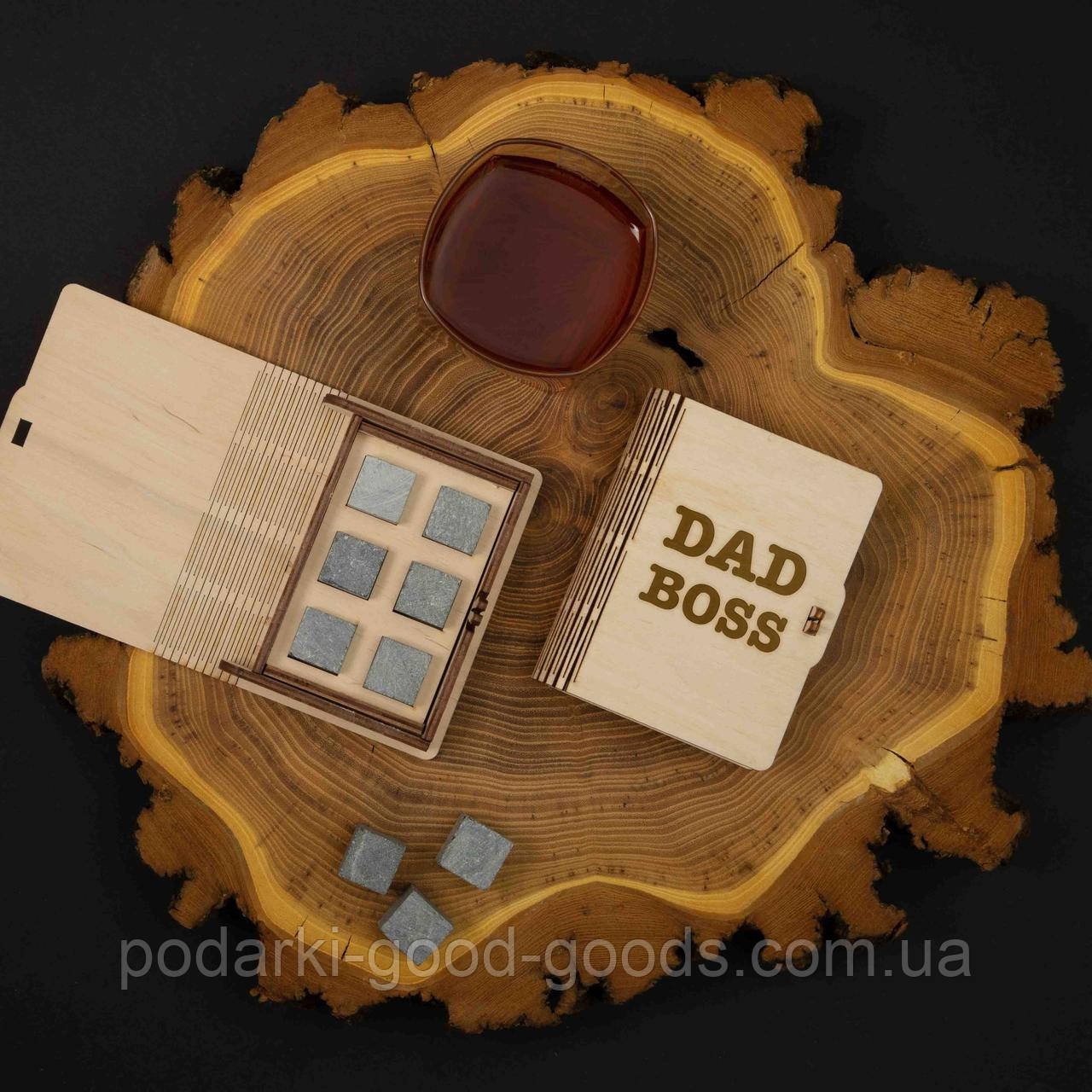 Камені для віскі "Dad boss" 6 штук у подарунковій коробці, англійська - фото 2 - id-p2180688199