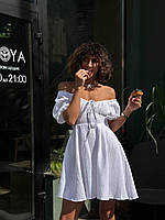 Платье муслиновое с корсетом размер M-L белое, женское платье-корсет с декольте легкое летнее короткое