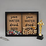 Подвійна рамка копілка "Save water, drink beer and wine" для корків, black-brown, black-brown, англійська, фото 3