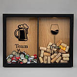 Подвійна рамка копілка "Team Beer - Teem Wine" для корків, black-brown, black-brown, англійська, фото 2