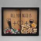Подвійна рамка копілка "All you need is beer, love and wine" для корків, black-brown, black-brown, англійська, фото 2