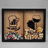 Подвійна рамка копілка "Beer, Wine" для корків, black-brown, black-brown, англійська, фото 2