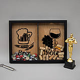 Подвійна рамка копілка "Beer, Wine" для корків, black-brown, black-brown, англійська, фото 3