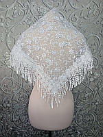 Свадебный кружевной платок (шаль, косынка, шарф) в белом цвете, венчальный платок, платок в церковь (храм)