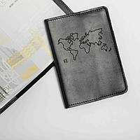 Обкладинка для паспорта "Map World" шкіряна персоналізована, Чорний, Black