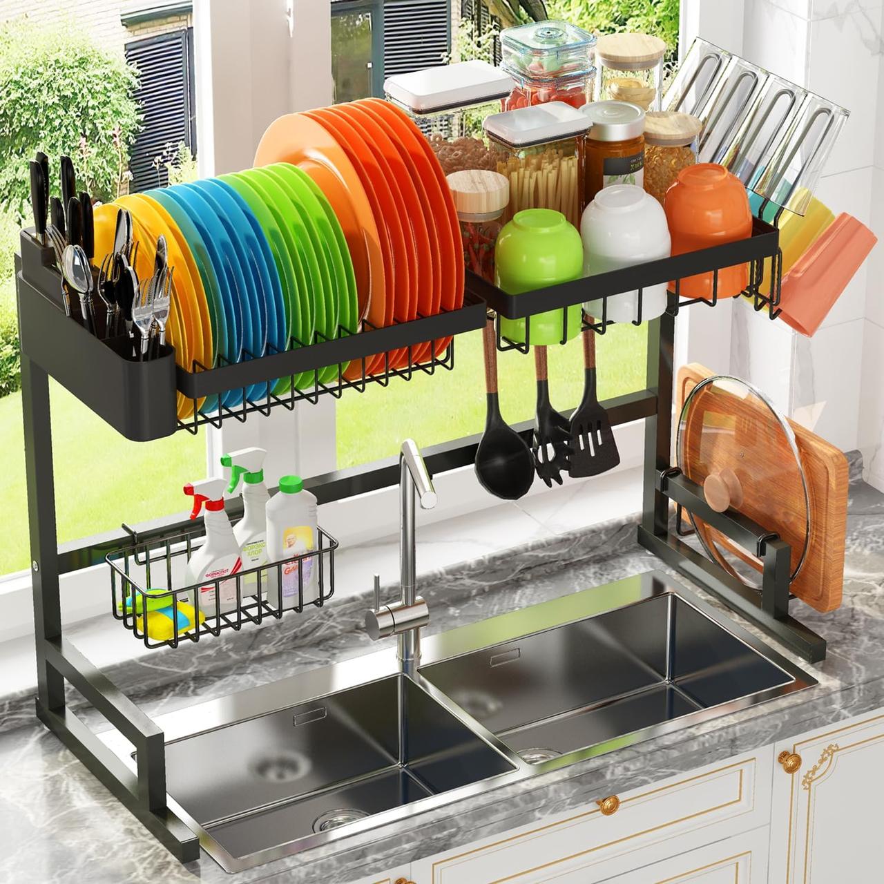 ADBIU Over The Sink Dish Drying Rack (Expandable Height and Length) Snap-On Design 2 Tier Large Dish Rack - фото 1 - id-p2180711540