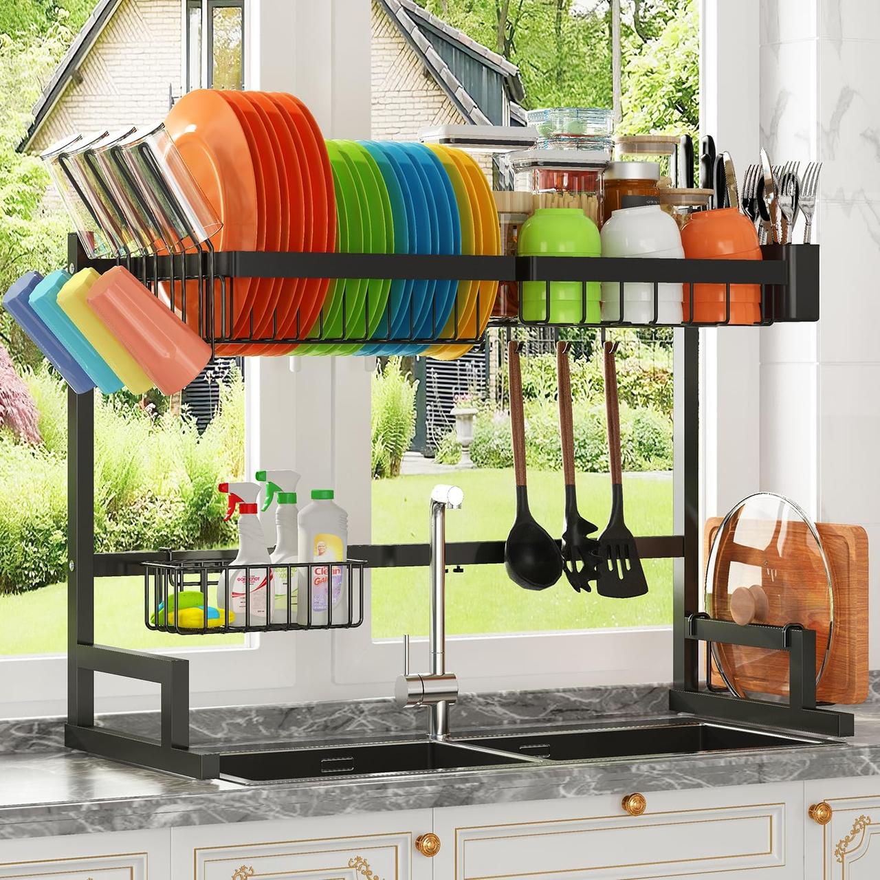 ADBIU Over The Sink Dish Drying Rack (Expandable Height and Length) Snap-On Design 2 Tier Large Dish Rack - фото 2 - id-p2180711540