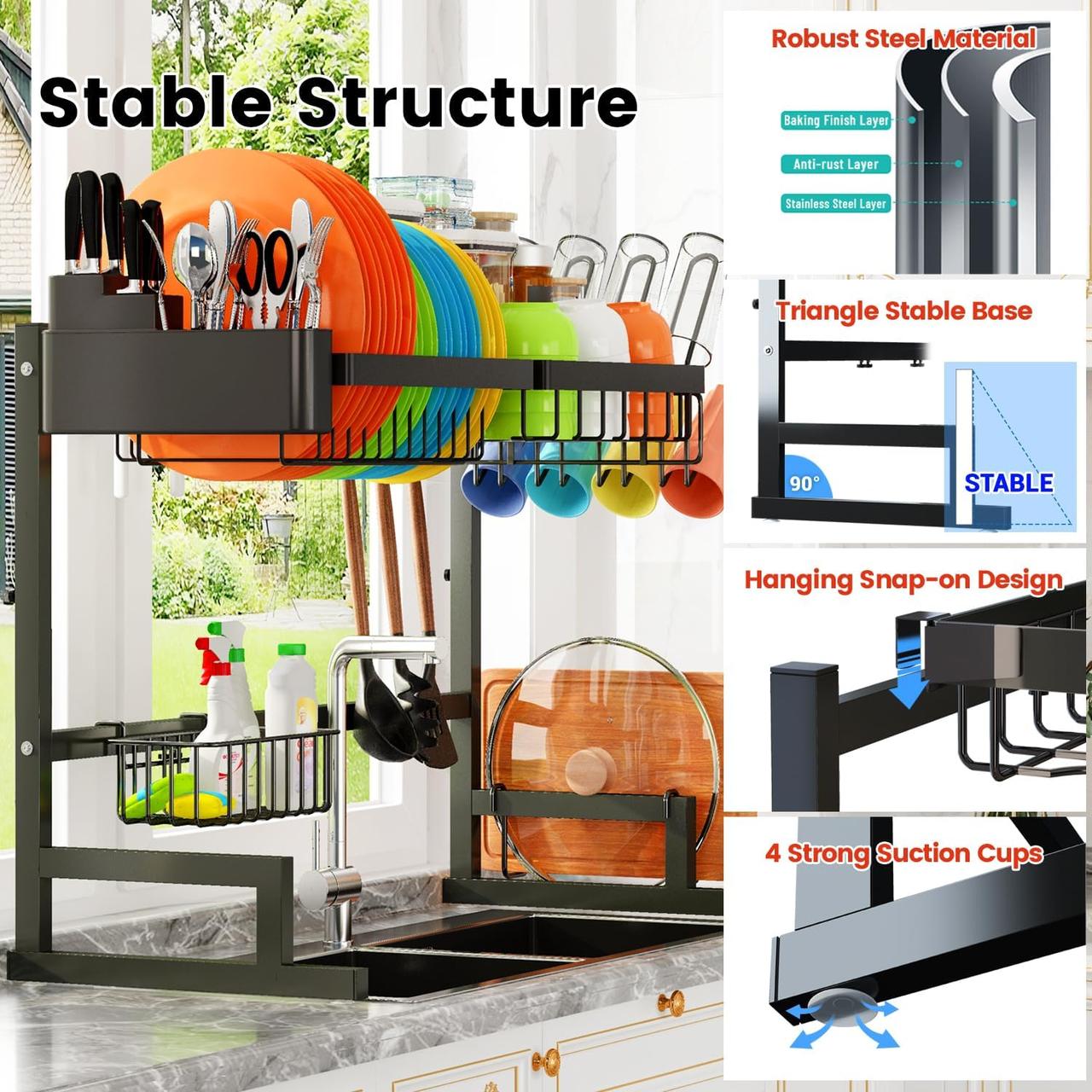 ADBIU Over The Sink Dish Drying Rack (Expandable Height and Length) Snap-On Design 2 Tier Large Dish Rack - фото 5 - id-p2180711540