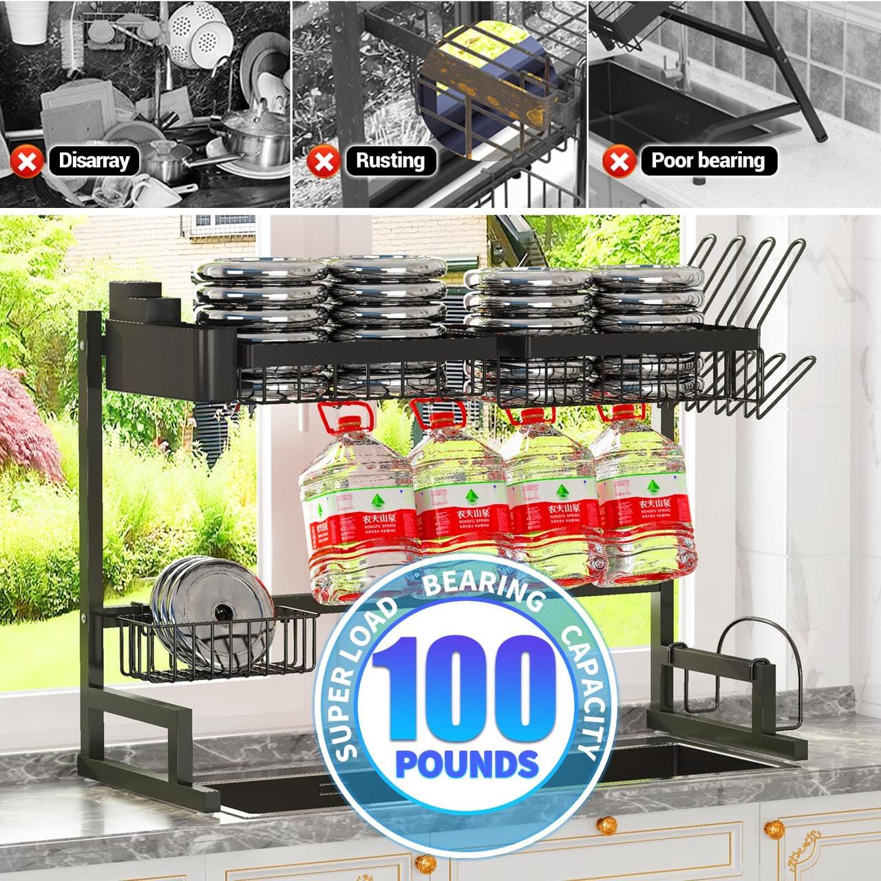 ADBIU Over The Sink Dish Drying Rack (Expandable Height and Length) Snap-On Design 2 Tier Large Dish Rack - фото 6 - id-p2180711540