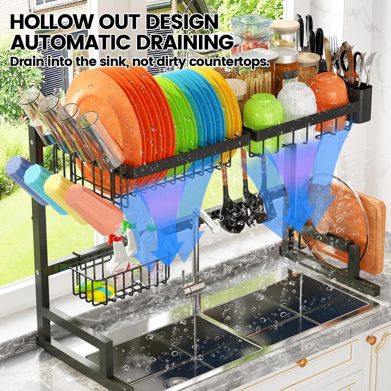 ADBIU Over The Sink Dish Drying Rack (Expandable Height and Length) Snap-On Design 2 Tier Large Dish Rack - фото 7 - id-p2180711540