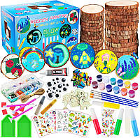 30 Unfinished Wood Slices Craft Activities Kits - Glow in The Dark - Arts and Crafts Gifts for Boys Girls Age