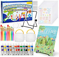 Auihiay Painting Supplies, Kids Paint Set with 8 Canvas, 2 Metal Easels, Acrylic Paints, 12 Paint Brushes,