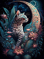 Набор для алмазной живописи для взрослых «Кошка и Луна», Набор для художественного оформления стен дома