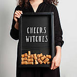 Копілка для винних корків "Cheers witches", Чорний, Black, англійська, фото 2