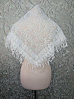 Весільна мереживна хустка (шаль, косинка, шарф) в білому кольорі, вінчальна хустка, хустка у церкву (храм)