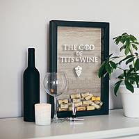 Рамка для винних корків GoT "God of tits and wine", black-brown, black-brown, англійська
