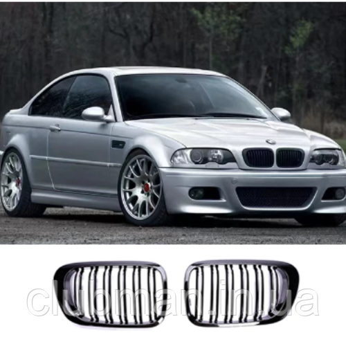 Решітка ноздрі BMW (БМВ) 3 series (E46) 1999-2003 (дорестайл) - Глянець 2 ребра