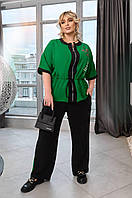 Женский летний брючный костюм Брюки икофта на молнии в больших размерах зелений, 50-52