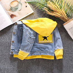 Дитяча джинсівка для хлопчика та дівчинки куртка джинсова з капюшоном, 120 Жовтий