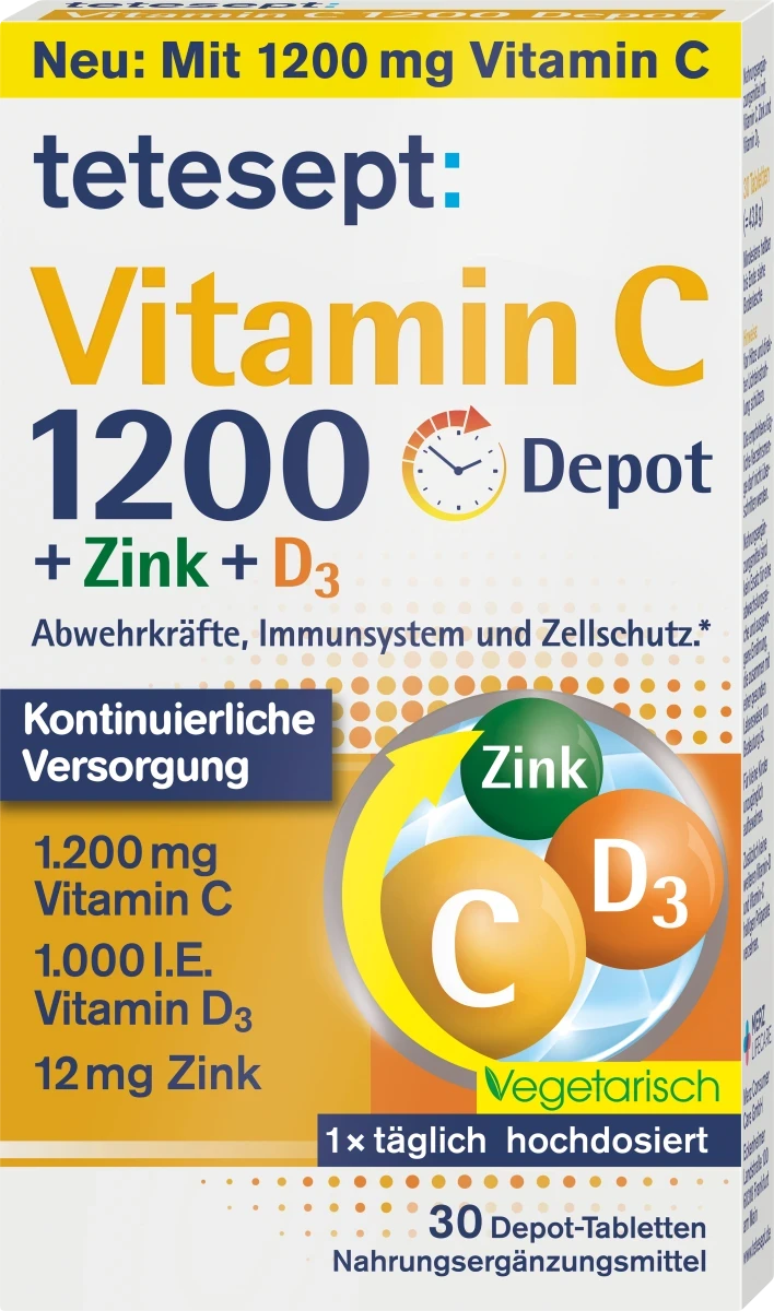 Биологически активная добавка tetesept Vitamin C1200 + Zink + D3, 30 шт - фото 1 - id-p2180757771