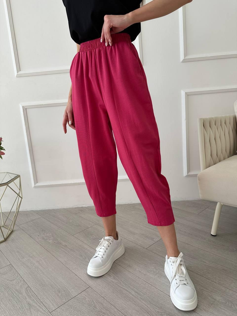 Жіночі вкорочені штани лляні з резинкою на талії (р. 42-46), фото 1