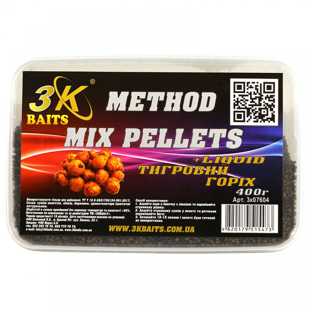 Прикормка 3k Baits Method mix Тигровий горіх 400 г 3к07604, фото 1