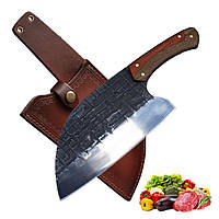 Кованый сербский нож шеф-повара 20 см ручной работы с эргономичной деревянной рукоятью с чехлом (HFSCKS-21)