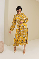Длинное платье миди из штапеля в цветочек 42-48 размеры разные цвета